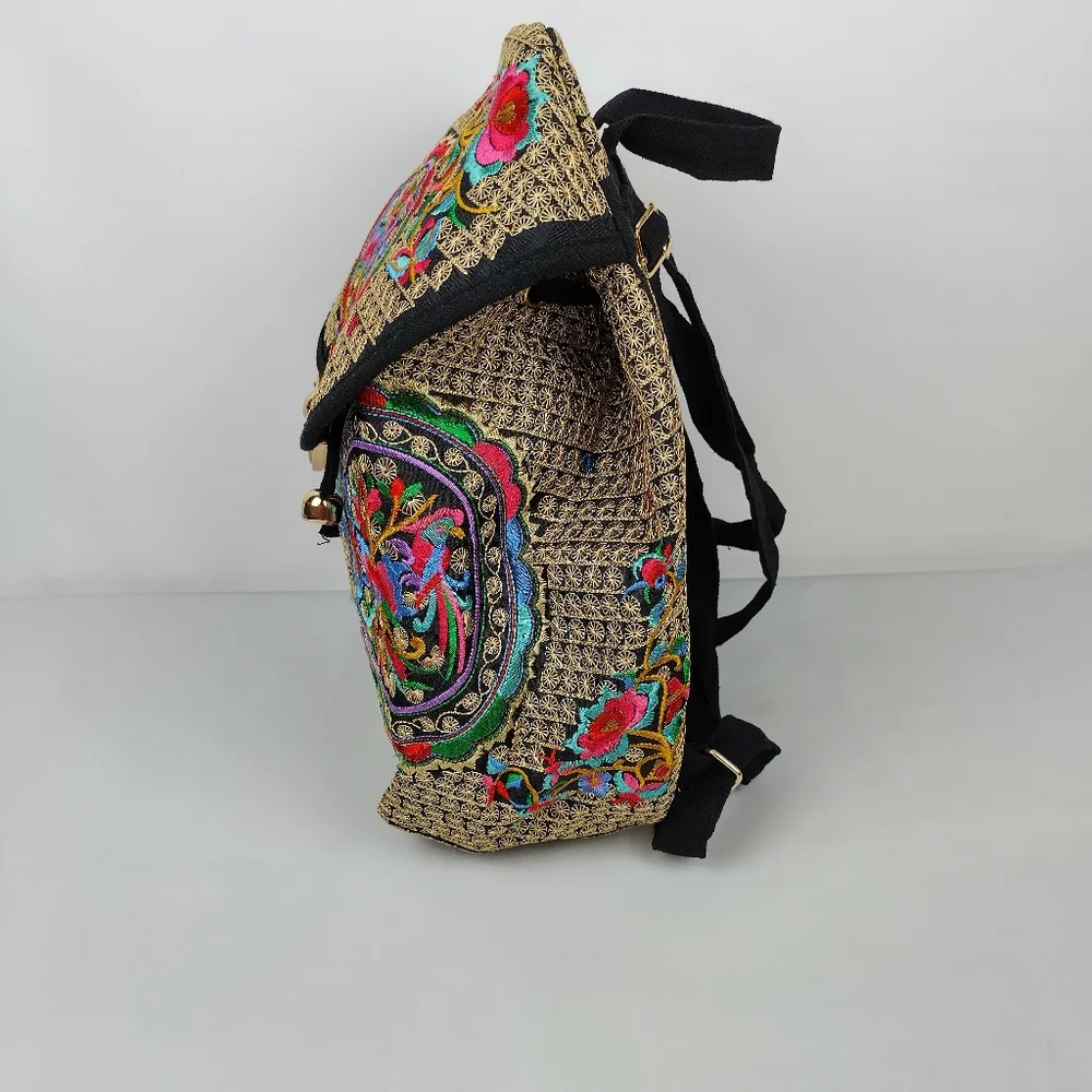 Embroidered mexican‎ floral multicolor handmade bagpack 100% mexican art new